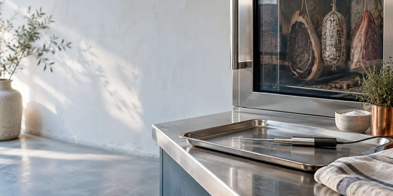 Temperaturfühler neben einem Reifeschrank